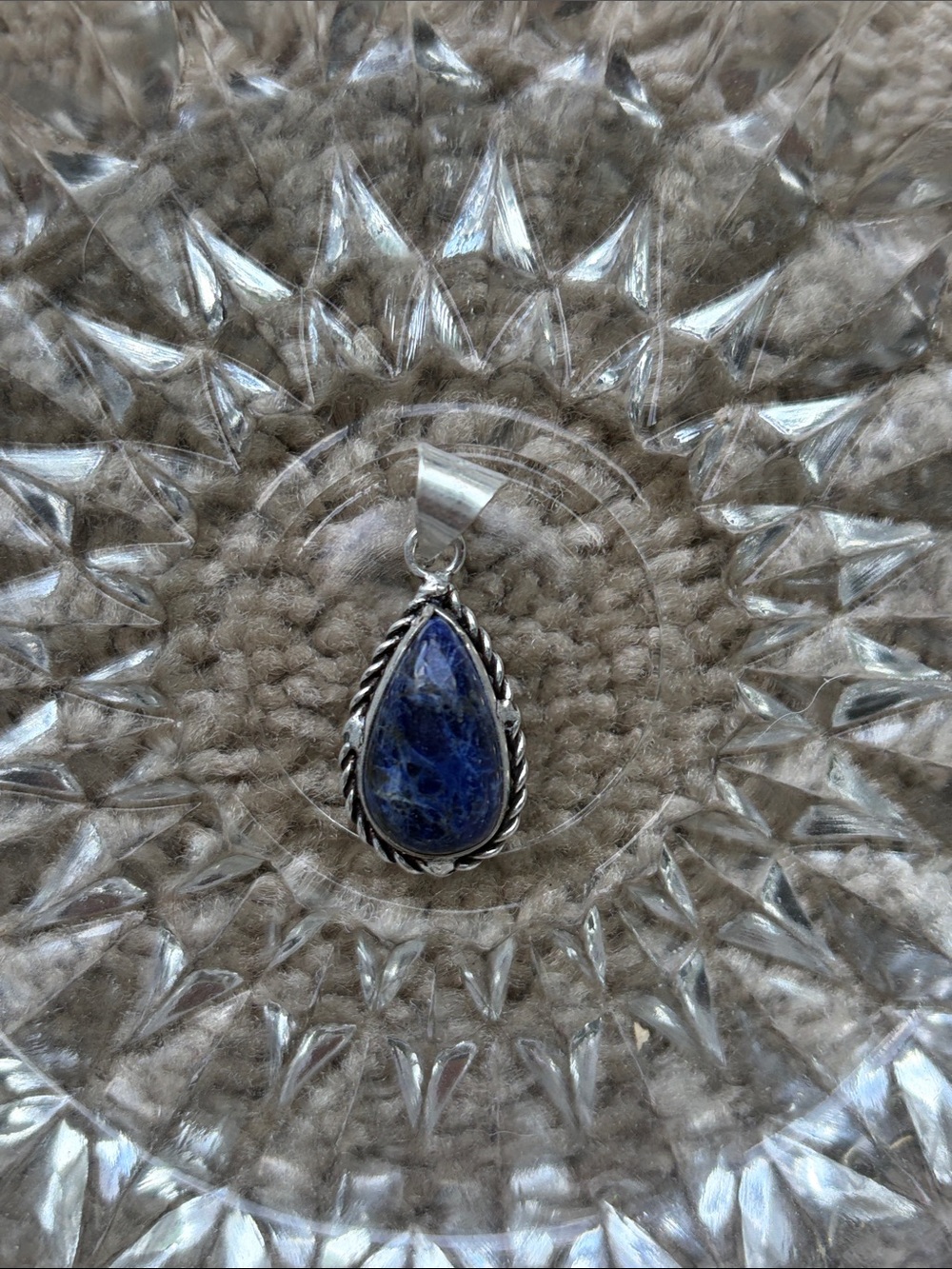 925 Sterling Silver Teardrop Blue Sodalite Pendant